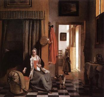 皮特爾 德 衚格 Mother Lacing Her Bodice beside a Cradle 皮特爾 德 衚格 Mother Lacing Her Bodice beside a Cradle